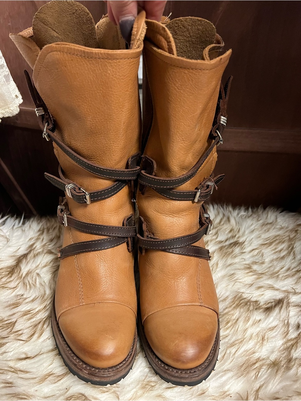 Freebird Cora Women's Tan Leather Buckle Strap Boots